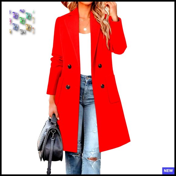 Jackets & Blazers - Wool Blend Pea Coat Notch Lapel Double Breasted Knee Length Winter Overcoat